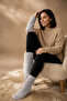 Original Women's 3-Pair Premium Thick Drawstring Slouchy Long Socks Soft Textured Cotton Terry Sole Boot Socks Compatible with Aerobics Knee-Length Dust Socks Home Sleep Warm Winter Socks Set - 3-Pack - 6