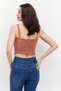 Women V-Neck Sleeveless Textured Tank Top, Brown - 4