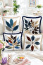 Colorful Leaf Embroidery Look Modern 4-Piece Fringed-Tasseled Throw Pillow Cover Set