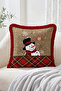 Merry Christmas Written Deer and Snowman Plaid Patterned 4-Piece Fringed-Tasseled Throw Pillow Cover Set - 3