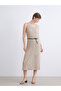 Lcwaikiki Classic Brown U-Neck Openwork Dress with Waist Belt - 2