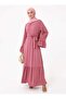 Belted Hijab Dress with Flywheel Detail on the Sleeves - Dark Rose - - 3
