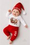 Baby New Year's Christmas Outfit 3-Piece Set, Christmas Printed Long Sleeve Bodysuit, Red Pants, Pompom Hat - 2