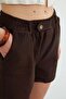 Elastic Waist Button Detailed Gabardine Shorts - 5