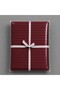 Cotton Burgundy Color Striped Satin Double Duvet Cover Set with Buttoned Fitted Sheet - 5
