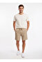 Men's Beige Cotton Linen Look Relaxed Shorts with Elastic Waist