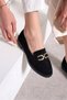 Women's Black Suede Loafer Classic Low Heel Gold Chain Detailed Oval Toe Casual Moccasin Shoes 100 - 4