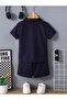 Baby Kids 2-Piece Shorts Set 100% Cotton Summer Wear with V-Neck and Zipper Detail - Navy Blue - 2