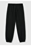 Girl's Black Elastic Waist Drawstring Elastic Cuff Sweatpants Brushed Inside