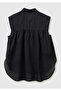 Women's Black 100% Linen Front Pleated Sleeveless Blouse - 2