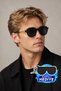 Unisex Black Oval Frame Gold Detail Temple Black Glass Sunglasses