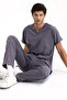Black Gray Luxury Lycra Greys Bottom Top Set Doctor Nurse Scrubs Uniform - 4