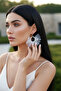 Women's Silver Color Hoop Dangle Earrings – Tulle Fabric Design with Pearls - 7