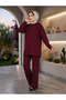 Women's Islamic Clothing Modal Fabric Self-Line Detailed Crew Neck Top and Bottom Set - 3