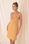 Women's Viscose Fabric Adjustable Strap V-Neck Lace Detailed Nightgown - Mustard - 2