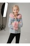 Girl's Hooded Blue Denim Jacket with Fur Detail on Sleeves - 3