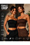 Women's Black & Brown Strapless Crop Top Bustier – Stretchy Bandeau Single Jersey Fabric Blouse – Basic Stylish Casual Top