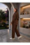 Women's Islamic Clothing Modal Fabric Crew Neck Tunic Top and Bottom Set Brown - 3