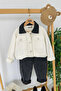 My Little Boy's Contrast Collar Denim Jacket and Jean Pants Set - Cream