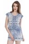 Women's Blue Perforated Metal Detailed Denim Mini Dress - 2