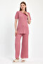 Women's Seasonal Short Sleeve Corded Pink Pajama Set - 2