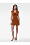 Slim Fit Short Sleeve Metal Accessory Degaje Collar Bodycon Mini Evening Dress