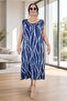Front and Back Kayak Collar Jopone Sleeves (Without Sleeves) Ethnic Patterned Full Lycra Large Size Flared Dress