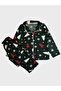 Suitable for Girl and Mother Cotton Suede Fabric Green Pine Snowflake Christmas Pattern Shirt Collar Buttoned Pajama Set - 2