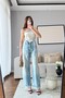 Women's Blue Strapless Plaid Bustier - Stylish Crop Top with Lace-Up Sides and Corset Look 7973 - 5