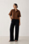 Women's Brown Short Sleeve Basic Cool Linen Shirt (100% Linen) - 2