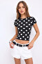 Women's Slim T-Shirt Luna Dot Polka Dot Printed Black – Lycra Ribbed, Comfortable Fit, 100% Cotton - 4