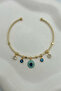 Gold Color Women's Bracelet with Blue Stone Evil Eye Charm - Adjustable - 6