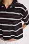 Women's Standard Fit Regular Cut Short Sleeve Striped Black V Polo Neck T-Shirt - 5