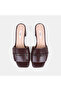 Women's Bitter Brown Metal Buckle Heeled Leather Slippers - 6