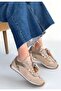 Riaf Beige Leather Lace-Up Sneakers