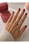 Heart and Single Stone Detailed Double Ring Set |   Romantic & Sparkling Stylish Combination - 2