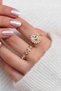 Vip Gold Women's Ring Set of 2 with Pearl Detail, Flower Figure and Leaf Stone, Adjustable - 2
