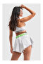 Women's White Color Shiny Jewelled Wide Leg Mini Denim Shorts - 3