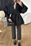 Women's Windbreaker Detailed Belted Short Black Trench Coat - 7