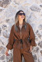 Brown Parachute Fabric Top Zipper Suit - 3