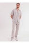 Men's Stone Linen Suit Oversize Shirt & Trousers 2-Piece Set Lace-Up Casual Summer Combination - 5