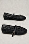 Women's Black Lace Beaded Embroidered Mesh Ballerinas - 2