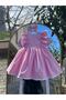 Pink Ruffled Shoulder Cotton Girls' Dress + Buckle - 3