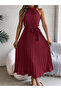 Burgundy Sleeveless Pleated Maxi Dress
