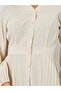 Beige Pleated V Neck Midi Dress - 4