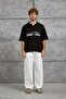 Men's T-Shirt Limited Written Polo Collar Black Oversize Printed Knitwear - 4