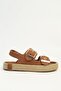 Women's Tan Suede Double Buckle Straw Sole Daily Comfortable Sandals - 3