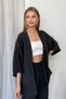 Women's Elastic Waist Kimono Tensel Fabric Double Set Black - Ms0001660 - 4