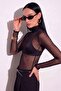 Women's Black Dot Detailed Tulle Transparent Blouse - 5