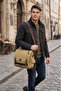 Medium Size Canvas Canvas Waterproof Fabric Postman Briefcase Business School Shoulder Bag Mustard U579 - 2